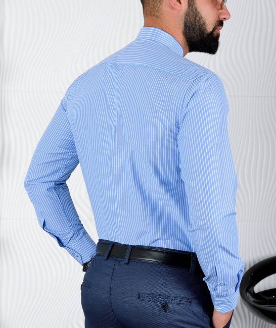  Ανδρικό πουκάμισο με λευκές ρίγες μπλε χρώμα