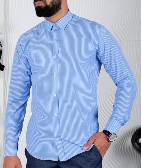  Ανδρικό πουκάμισο με λευκές ρίγες μπλε χρώμα