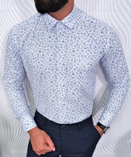 Μπλε ανδρικό πουκάμισο με μπλε λουλούδια
