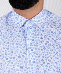Μπλε ανδρικό πουκάμισο με μπλε λουλούδια