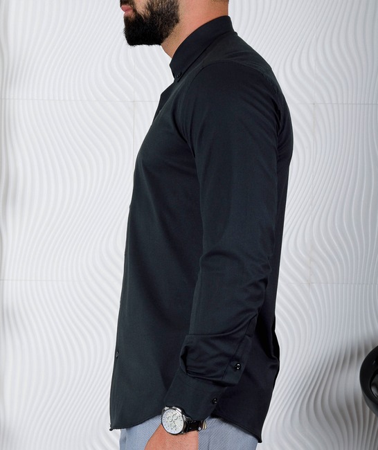 Ανδρικό μαύρο πουκάμισο από ανάγλυφο ύφασμα