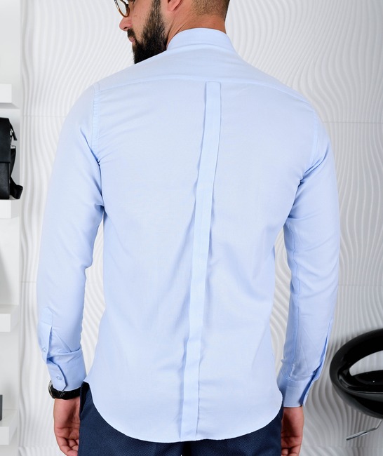 Ανδρικό πουκάμισο μπλε πουά από ανάγλυφο ύφασμα