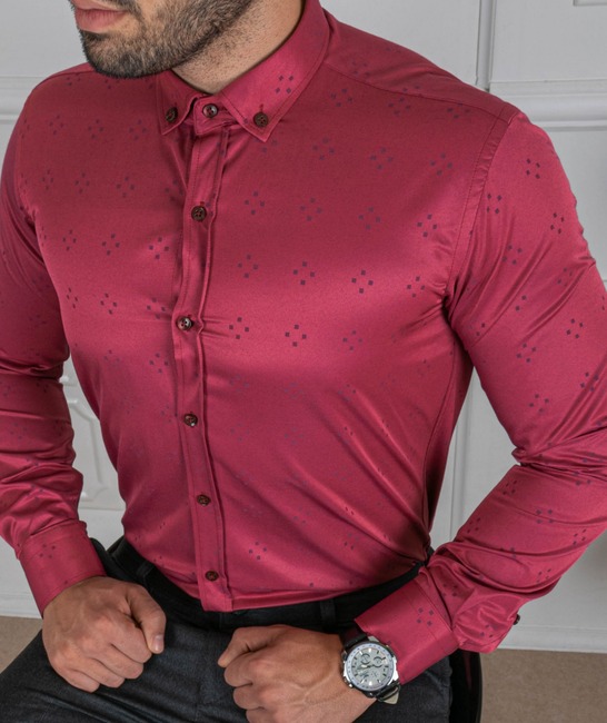 Ανδρικό μπορντό πουκάμισο σε διακριτικά μικρά τετράγωνα