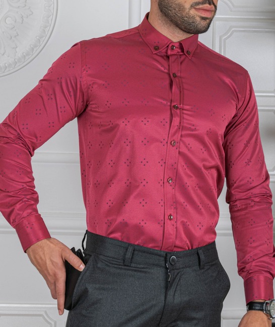Ανδρικό μπορντό πουκάμισο σε διακριτικά μικρά τετράγωνα