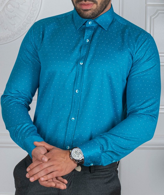 Ανδρικό πουκάμισο μπλε Πουά 
