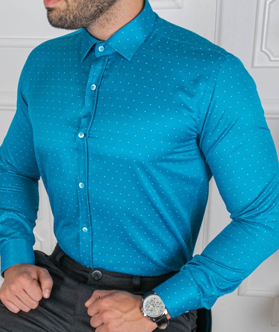 Ανδρικό πουκάμισο μπλε Πουά 