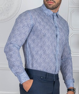 Ανδρικό μπλε πουκάμισο με μπλε στοιχεία paisley