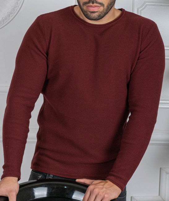 Ανδρικό μονόχρωμο πουλόβερ χρώμα μπορντό