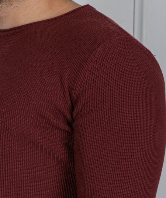 Ανδρικό μονόχρωμο πουλόβερ χρώμα μπορντό