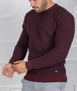 Ανδρικό πουλόβερ  με σκακιέρας μοτίβο μπορντό χρώμα