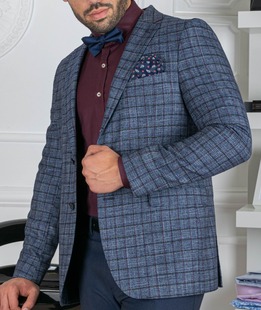 Ανδρικό καρό σακάκι σε μπλε χρώμα