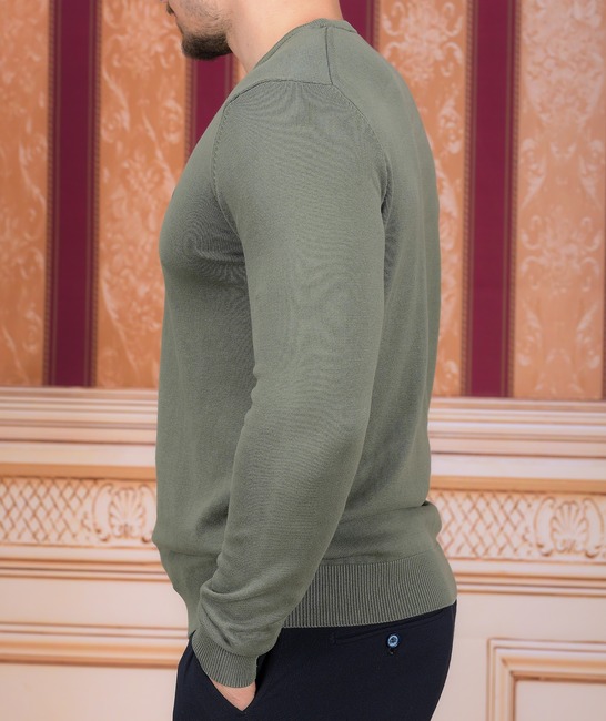 Ανδρικό πουλόβερ με στρογγυλή λαιμόκοψη χρώμα πράσινο