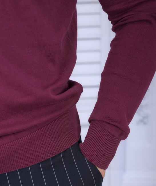 Ανδρικό πουλόβερ με στρογγυλή λαιμόκοψη χρώμα μπορντό