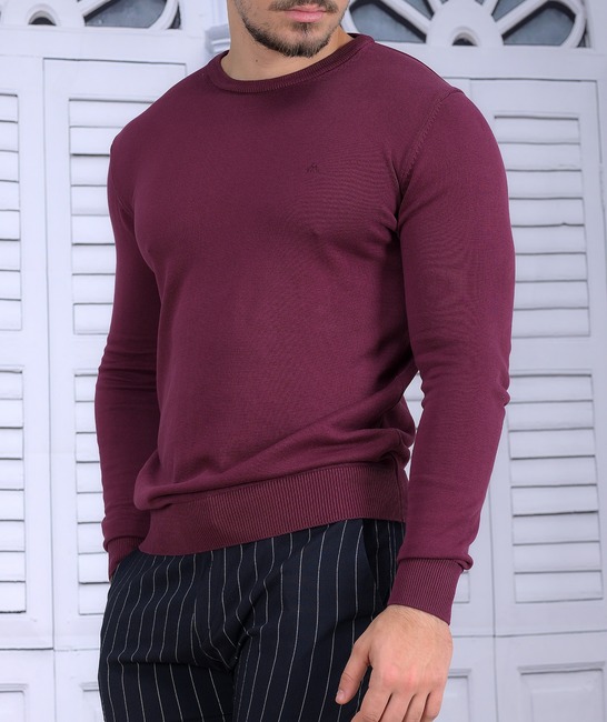 Ανδρικό πουλόβερ με στρογγυλή λαιμόκοψη χρώμα μπορντό