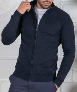 Ανδρική σκούρα μπλε ζακέτα με φερμουάρ Ανδρική σκούρα μπλε ζακέτα με φερμουάρ