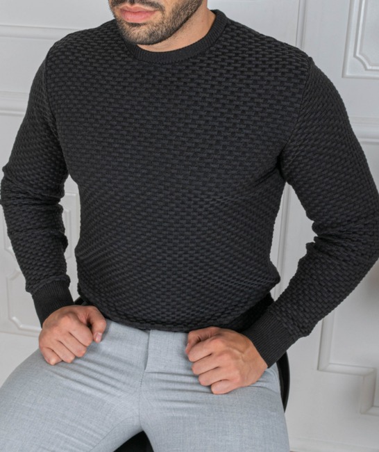 Ανδρικό πουλόβερ με μοτίβο σκακιέρας χρώμα μαύρο