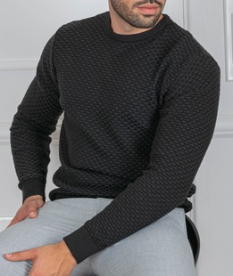 Ανδρικό πουλόβερ με μοτίβο σκακιέρας χρώμα μαύρο