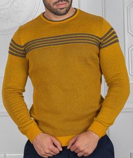 Ανδρικό πουλόβερ σε χρώμα μουστάρδας με οριζόντιες ρίγες