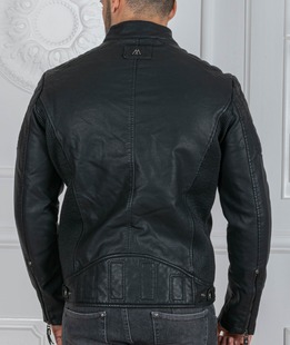 Ανδρικό χειμερινό μαύρο μπουφάν απο οικολογικό δέρμα με κουκούλα