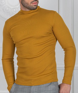 Ανδρικό κομψό ημι πόλο χρώμα μουστάρδας 