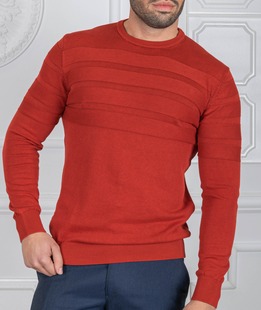 Ανδρικό πουλόβερ με οριζόντιες ρίγες  κόκκινο χρώμα
