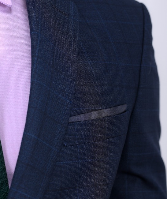 Ανδρικό καρό κοστούμι σε σκούρο μπλε κλασική γραμμή 