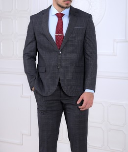 Κομψό κλασικό σκούρο γκρι καρό ανδρικό κοστούμι