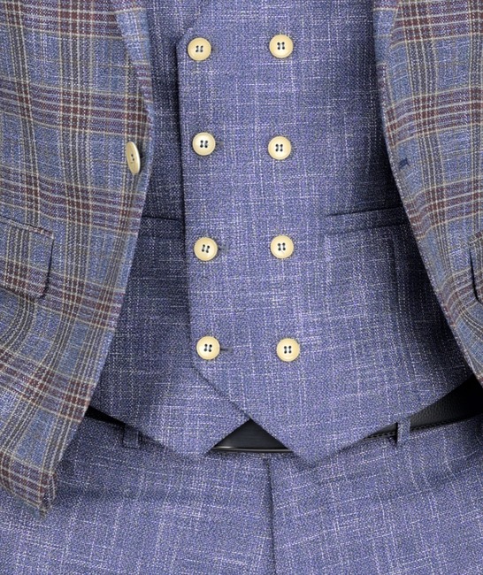 Κομψό ανδρικό κοστούμι τριών τεμαχίων σε μπλε και μπορντό