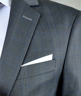 Ανδρικό σκούρο γκρι καρό κλασικό σακάκι με μπλε ρίγες Ανδρικό σκούρο γκρι καρό κλασικό σακάκι με μπλε ρίγες