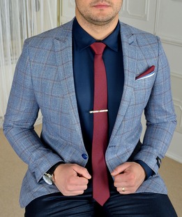Ανδρικο καρό σπορ σακάκι χρώμα μπλε με μπορντό γραμμές