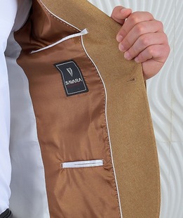 Κομψό ανδρικό σακάκι μουσταρδί χρώμα με ένα κουμπί 