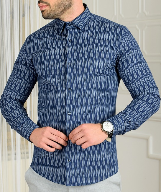 Ανδρικό πουκάμισο σκούρο μπλε χρώμα με σπειροειδή στοιχεία