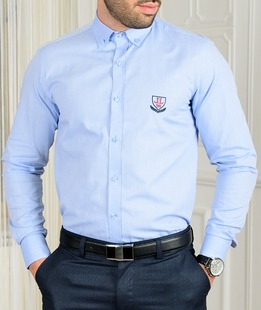 Ανδρικό μπλε πουκάμισο με κεντημένο λογότυπο