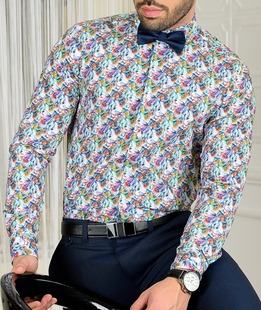 Ανδρικό λευκό πουκάμισο με floral print