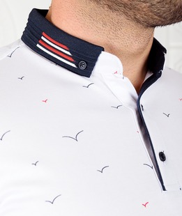 Ανδρικό μπλουζάκι πόλο σε λευκό χρώμα με πουλιά