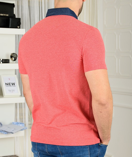 Ανδρικό κόκκινο μπλουζάκι πόλο με τζιν γιακά