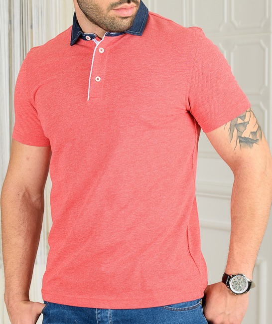 Ανδρικό κόκκινο μπλουζάκι πόλο με τζιν γιακά