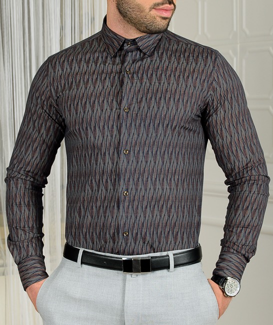 Ανδρικό πουκάμισο με σπειροειδή στοιχεία χρώμα Hardal