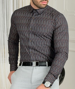 Ανδρικό πουκάμισο με σπειροειδή στοιχεία χρώμα Hardal