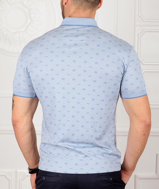 Ανδρικό μπλε μπλουζάκι με γιακά με σχέδια Fence