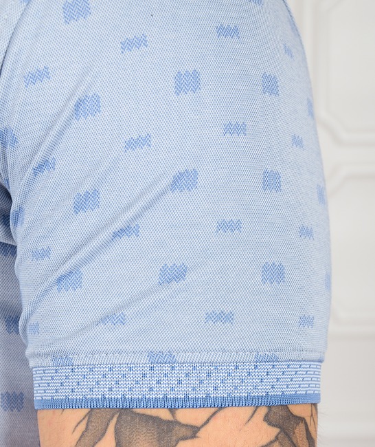 Ανδρικό μπλε μπλουζάκι με γιακά με σχέδια Fence