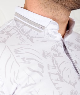 Ανδρικό λευκό μπλουζάκι πόλο με τροπικά φύλλα