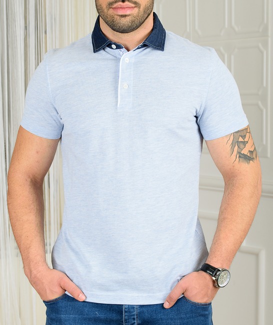 Ανδρικό πουκάμισο πόλο γαλάζιο χρώμα με τζιν γιακά