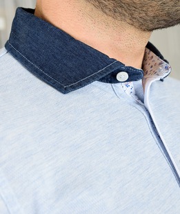 Ανδρικό πουκάμισο πόλο γαλάζιο χρώμα με τζιν γιακά