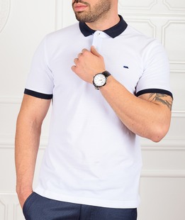 Λευκό ανδρικό μπλουζάκι με σκούρο μπλε γιακά