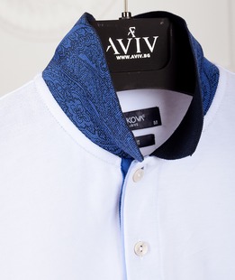 Λευκό ανδρικό μπλουζάκι με σκούρο μπλε γιακά