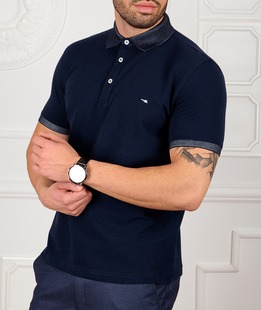 Ανδρικό σκούρο μπλε μπλουζάκι πόλο  τύπου Lacoste