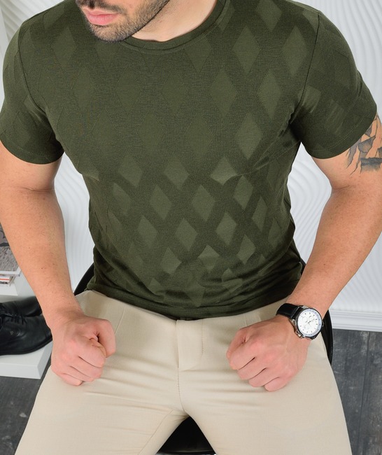 Ανδρικό μπλουζάκι πράσινο χρώμα με ρομβοειδες