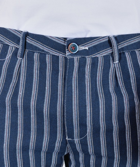 Ανδρικό μπλε κοντό παντελόνι με ζώνη  σε ρίγες