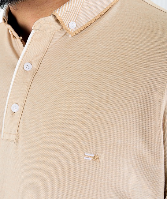 Ανδρικό μπλουζάκι πόλο με λευκό μπορντούρα χρώμα μπεζ μεγάλο μέγεθος